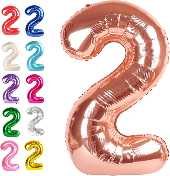Big 40 Inch Rose Gold 2 Number Balloon Birthday Decoration, Rose Gold Number 2 by Upgesy