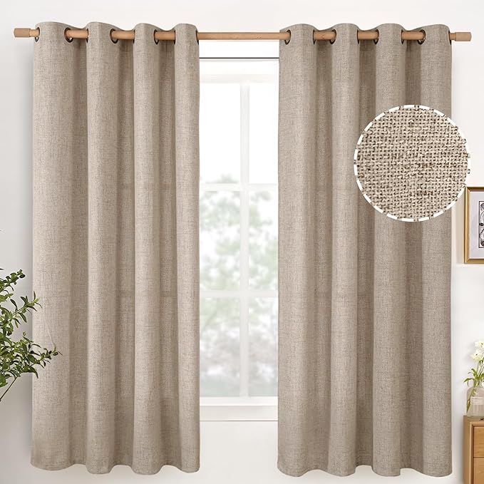 YoungsTex Oatmeal Linen Semi Sheer Curtains 63 lnch Length, Tan Drapes | by YoungsTex