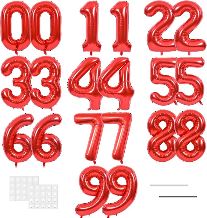 TONIFUL 20 Pcs Number Balloon 2 Set 16 Inch Red 0-9 Numbers Balloons | Small by TONIFUL