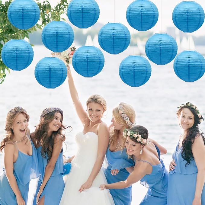 Sky Blue Paper Lanterns Decorative Round Shape Lanterns - Image 5