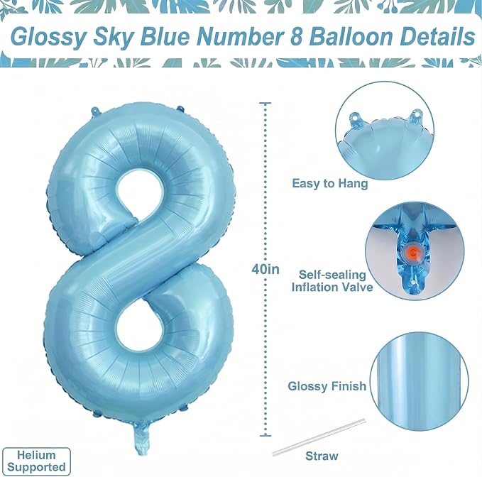Pearlescent Blue Number 18 Balloon 40 Inch, Giant Eighteen Birthday Balloons - Image 4