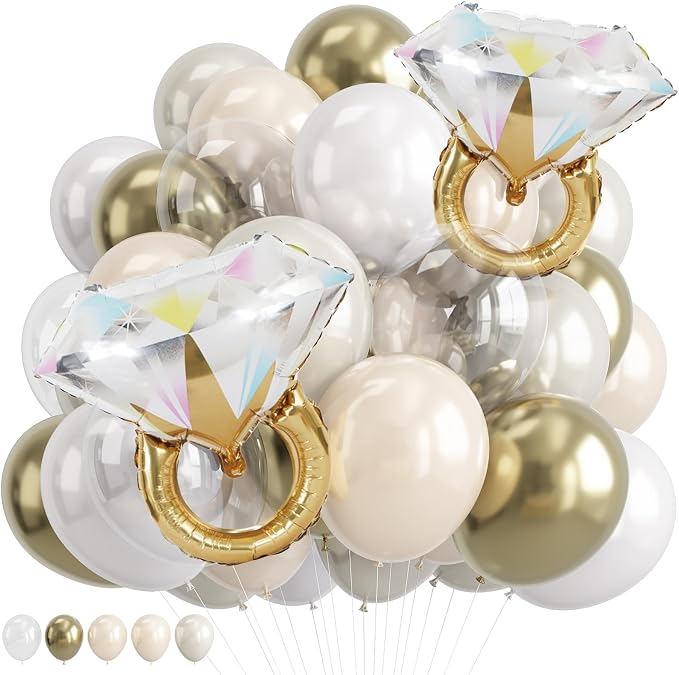 Gold and White Diamond Ring Balloons, Pearl White Beige Gold Double Latex by Paeyeq
