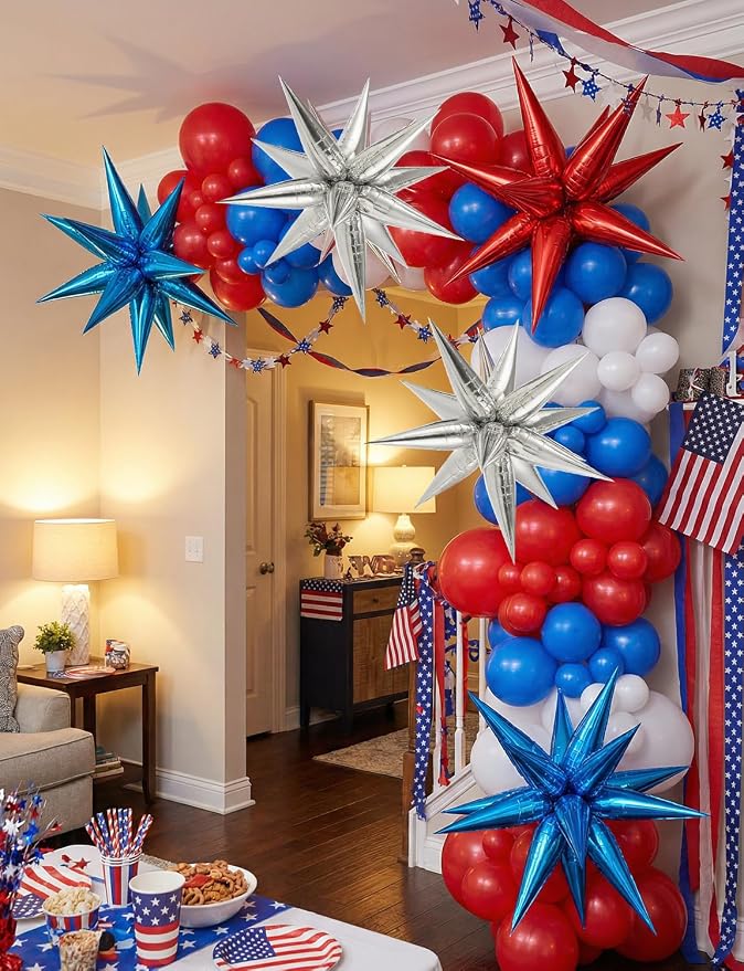 72 PCS Star Foil Balloons, 26 Inch Large Explosion Red White and Blue Star - Image 2