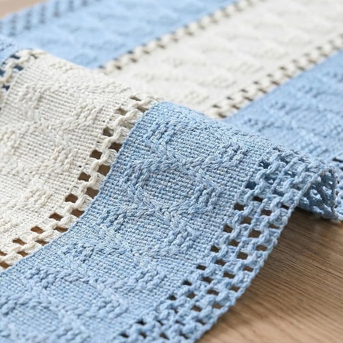 Artoid Mode Sky Blue Farmhouse Woven Table Runner 12x36 Inch | Holiday Rustic - Image 6