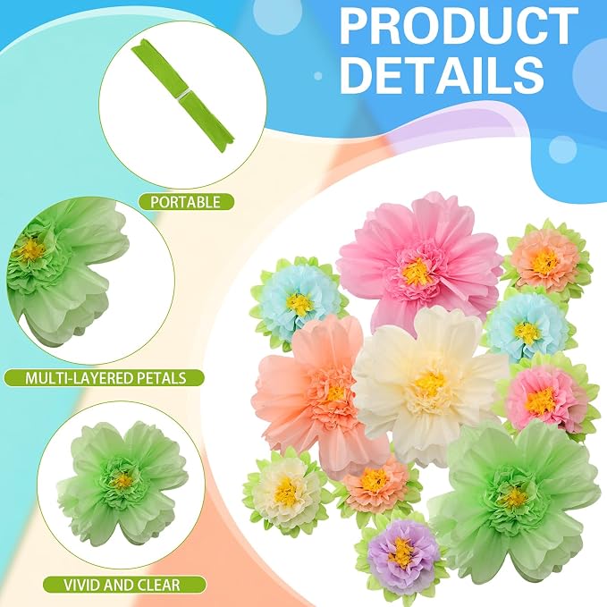 TaoBary Large Colorful Tissue Paper Flowers Giant Fiesta Paper Pom Poms - Image 3