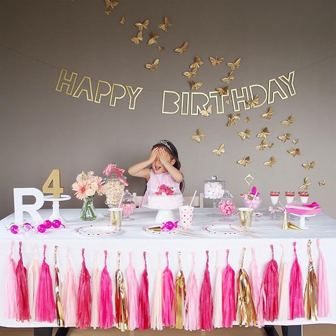 GAKA Hot Pink Light Pink Tissue Paper Tassels Garland Tassel Banner - Image 5