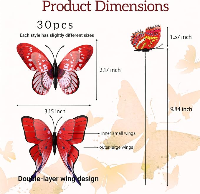 30PCS Red Butterfly Decor Artificial Butterflies - Image 2