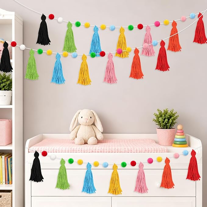 3 Pcs Rainbow Pom Pom Tassel Garland Banner - Image 4