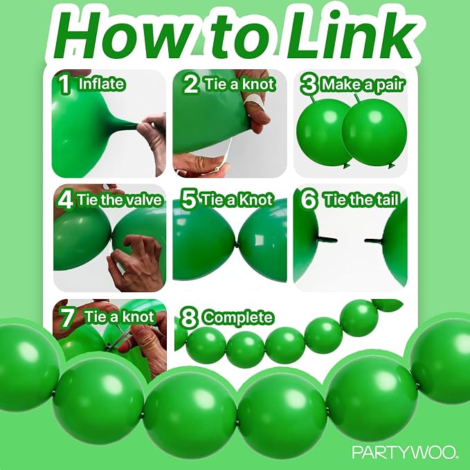 PartyWoo Green Linking Balloons 100pcs 12 Inch Green Link Balloons | - Image 5
