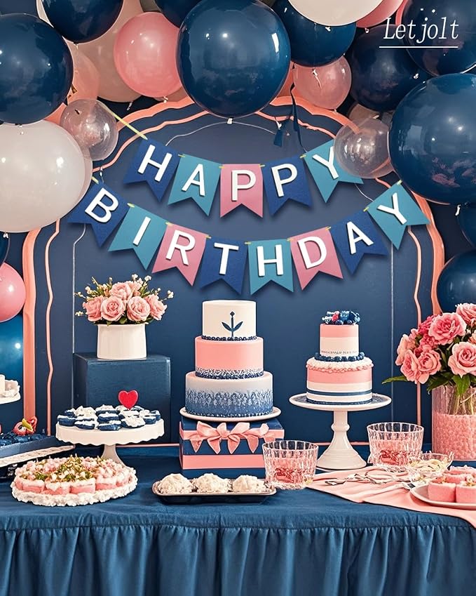 Letjolt Pink Blue Happy Birthday Banner Handmade Theme Party 13pcs | Pre-Strung - Image 5