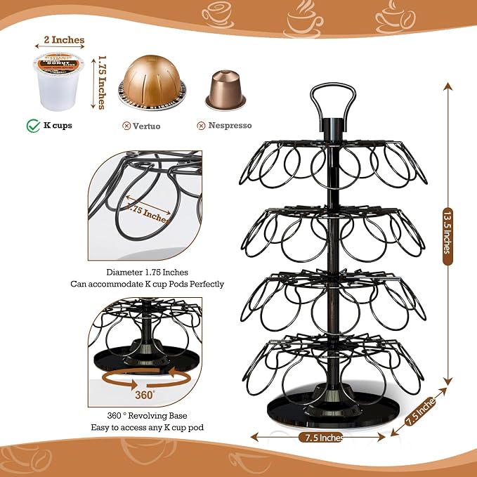 K Cup Holder, 4-Tier Coffee Pod Holder Storage Organizer Stand, Holds 36 Pods | - Image 3