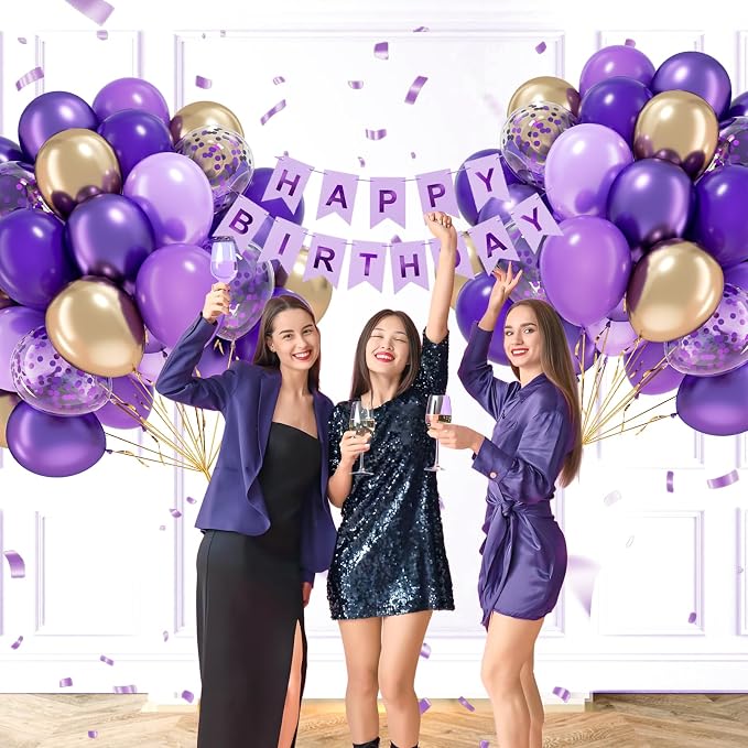 60pcs 12inch Purple and Gold Balloons - Image 5