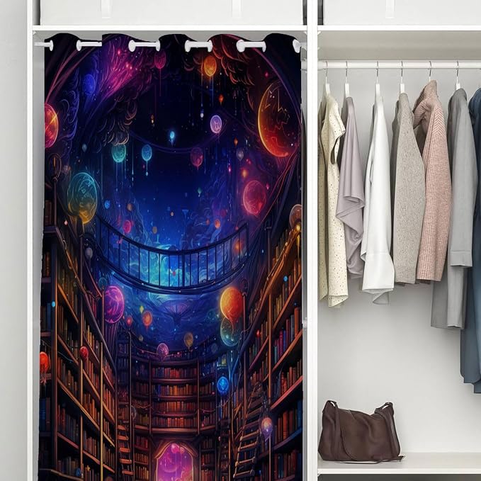 Bookshelf Door Curtain, Colorful Fantasy Bookcase Library Shelves Room Divider - Image 3