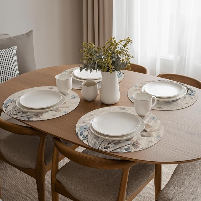 Artoid Mode Brown Poppy Floral Round Placemats Set of 4, 14 Inch Washable - Image 5
