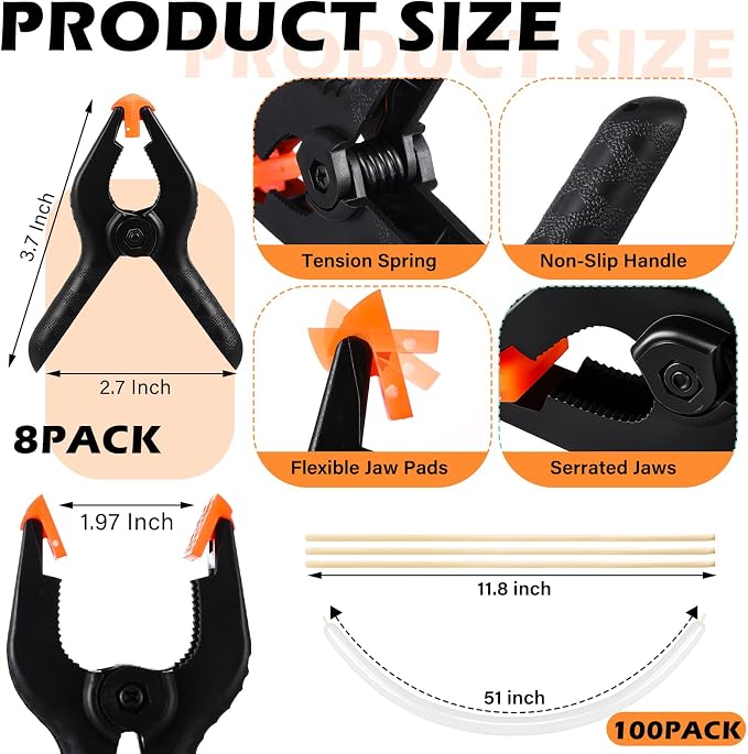 Hushee 8 Pack Large Balloon Arch Clips 3.7 Inch Heavy Duty Clip and 50 Pcs - Image 2