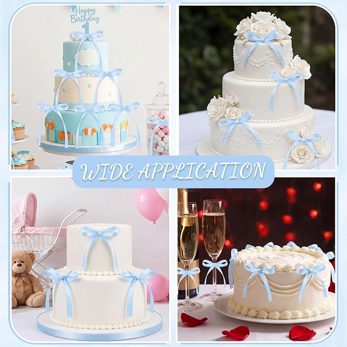 30 Pack Bow Cake Toppers Light Blue Ribbons Bows - Image 7