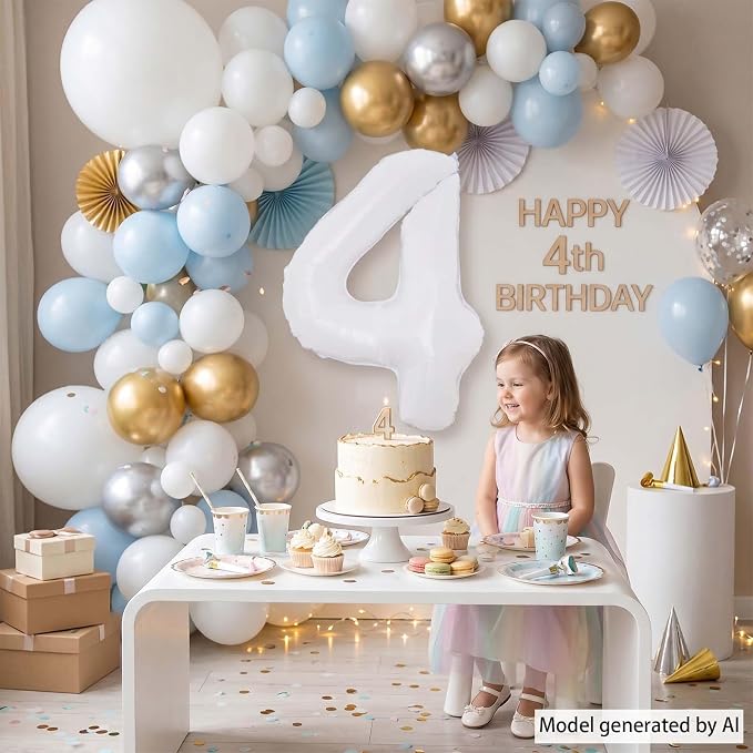 White Number 4 Balloon 40 Inch, Large Foil Mylar 4th Birthday Decorations - Image 7