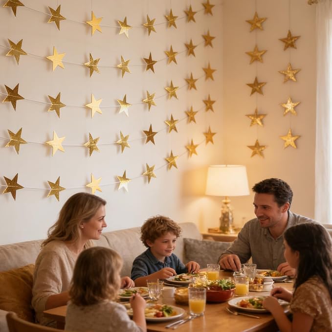 6 Pack Gold Star Garland Banner Each 13Ft Glitter Star Hanging Streamers | - Image 7