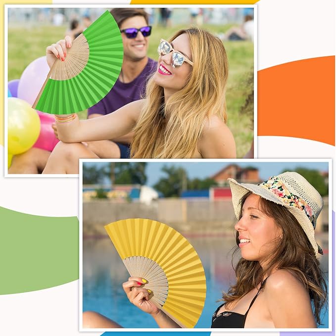 Chunful 60 Pcs Multicolor Folding Fan Decorative Bulk Chinese Bamboo Paper - Image 3
