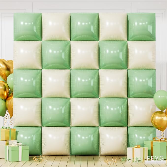 Matte Mint Green and Beige Double Sided Square Foil Balloons Wall, 19 Inches by FEYG