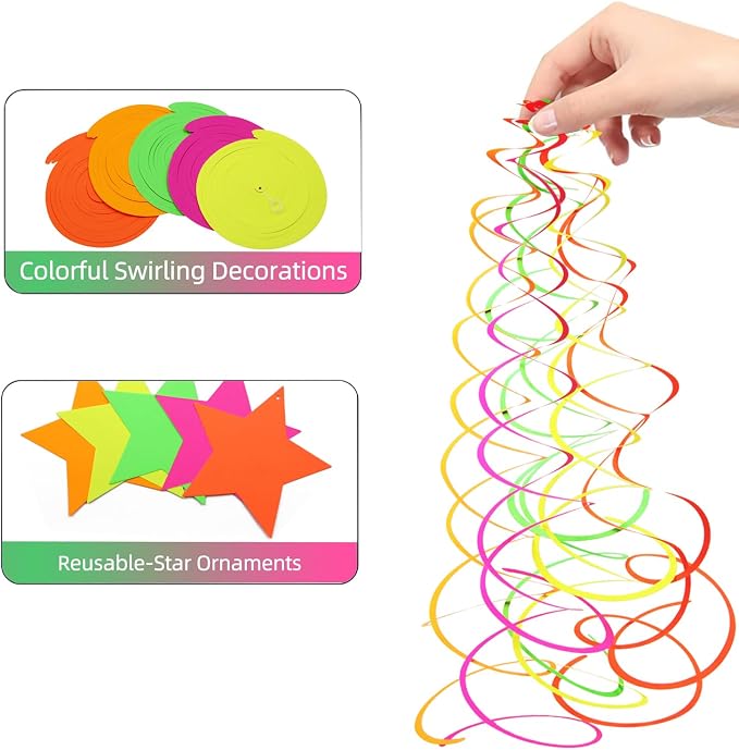 56 Pieces UV Hanging Swirls Decorations Paper Neon Streamer - Image 4