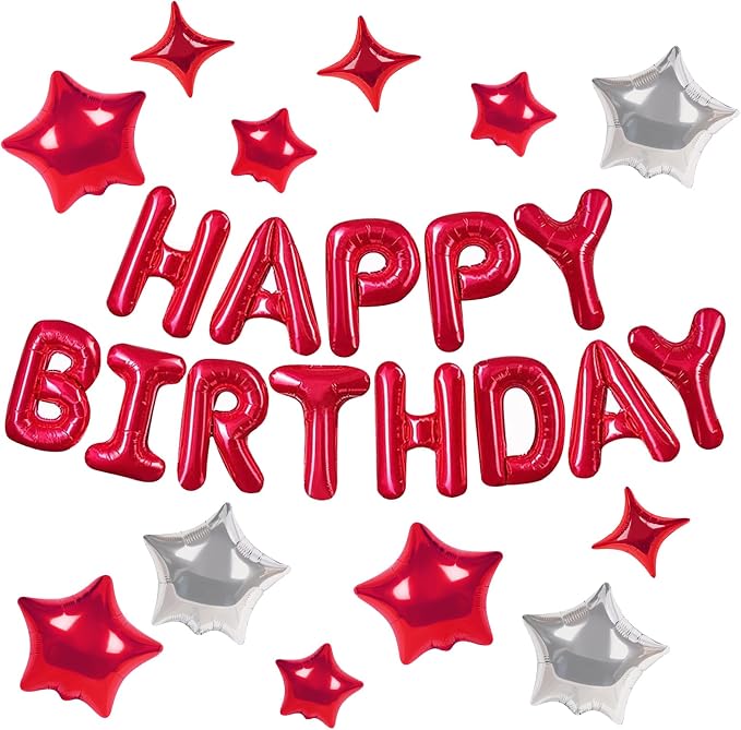 CANREVEL Happy Birthday Banner Decorations + 12Pcs Star Balloons, by CANREVEL
