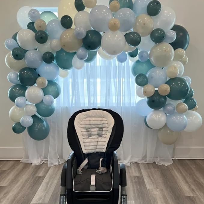 Blue White Balloons Dusty Blue White Beige Balloons 60PCS 12INCH Slate Blue - Image 3