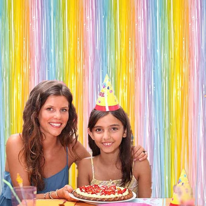 i-CHONY 2 Pcs 3.2ft x 8.2ft Rainbow Metallic Tinsel Foil Fringe Curtain Party - Image 6
