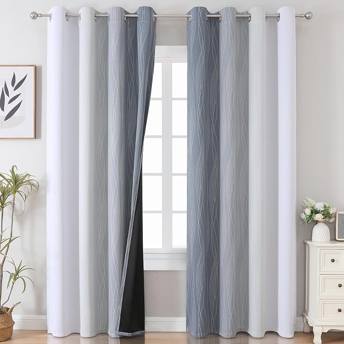 Grey and Grayish White Blackout Curtains 108 Inches Long, Thermal Insulated - Image 2