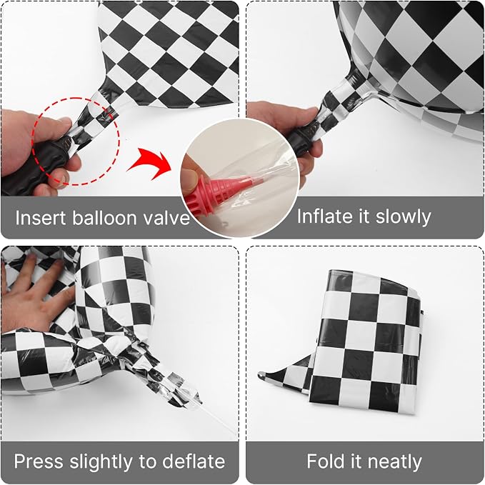 PartyWoo Checkered Large Round Giant 4D Jumbo Inflatable Foil Balloons 6pcs | - Image 5