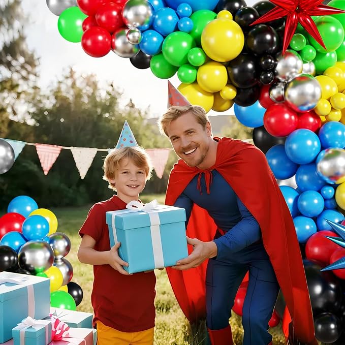 Red Blue Green Yellow Black Balloon Arch Kit, Birthday Decor | 140Pcs Hero - Image 2