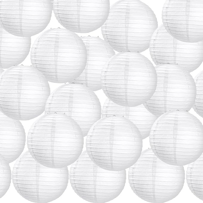 Treela 30 Pack White Chinese Japanese Paper Lanterns Decorative Hanging Round by Treela