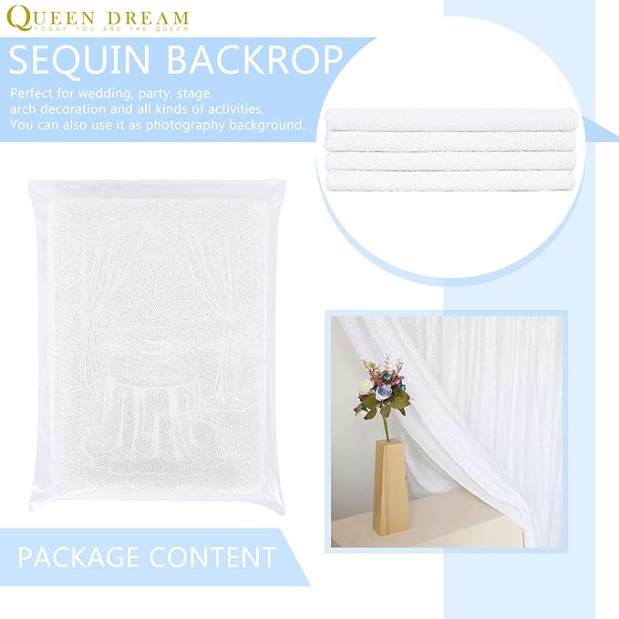 8ft x 8ft White Sequin Backdrop Curtain Sparkle Photo Backdrop | Glitter - Image 7