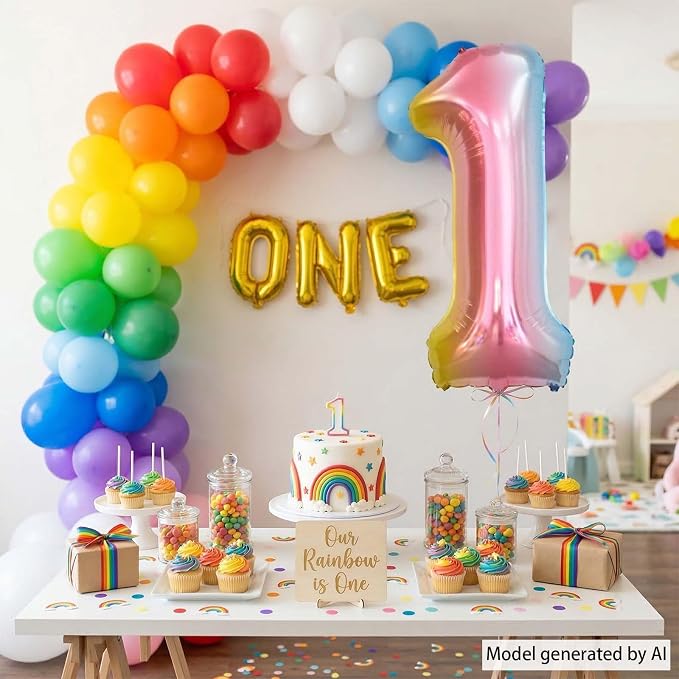 Rainbow Ombre Number 1 Balloon 40 Inch, Pastel Foil - Image 7