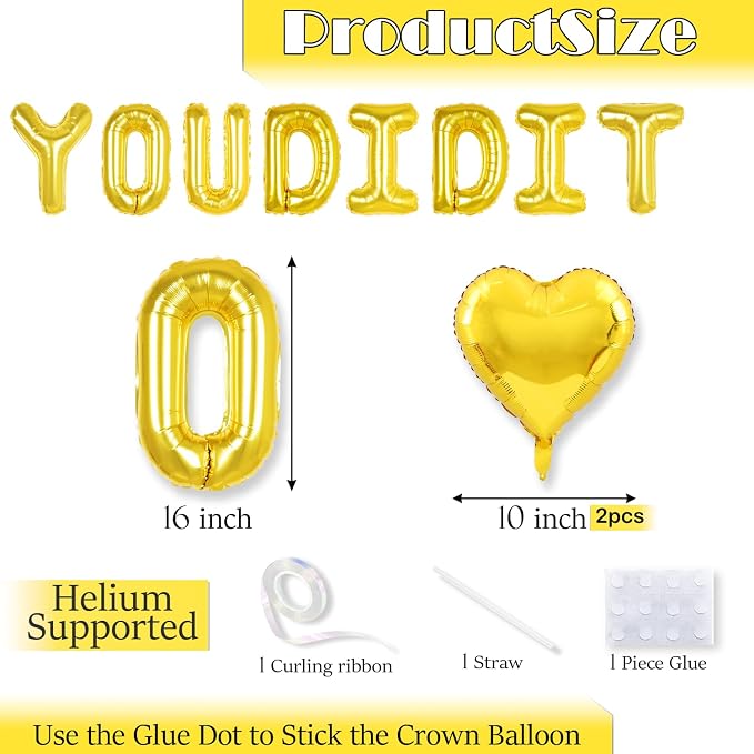 Gold YOU DID IT Congratulations Banner, 16 inch YOU DID IT Letter - Image 2