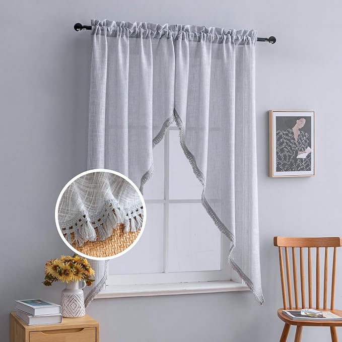 Beda Home Tassel Linen Textured Swag Curtain Valance by BedaHomeBedaLife