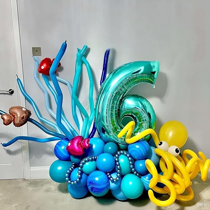 202 PCS Under the Sea Party Decorations Balloons Arch, Teal Blue Balloon Arch - Image 5