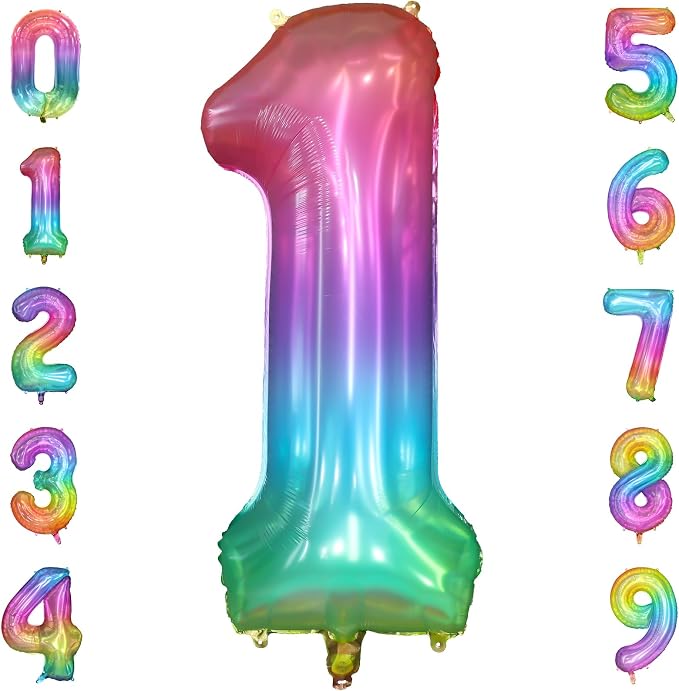 40 Inch Rainbow Number Balloon 1, Large Number Foil Balloons Mylar by PatiCool