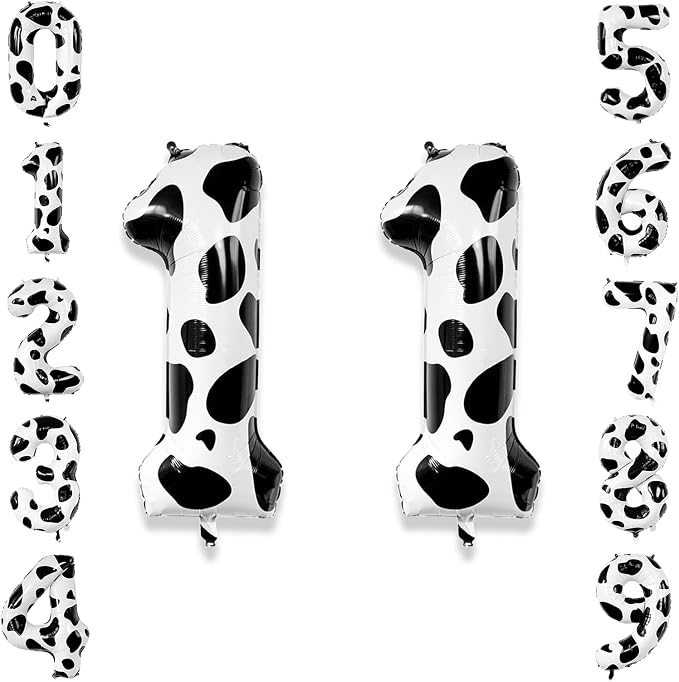 40 Inch Cow Print Number 11 Balloon, Giant Black and White Foil Number Balloons by Unknown