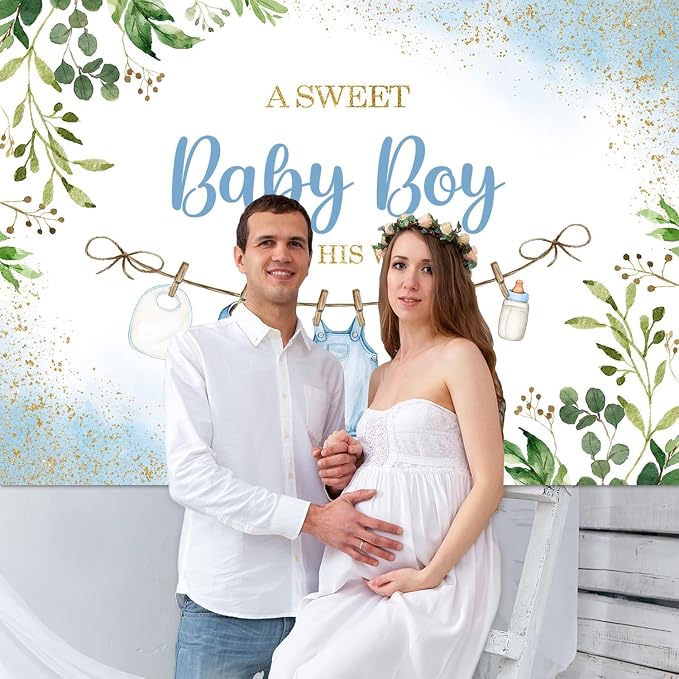 InMemory Boy Baby Shower Backdrop Oh Baby Clothes Welcome Newborn Party - Image 4