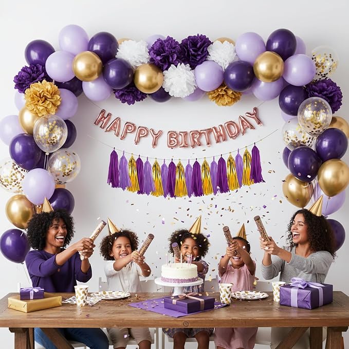Purple and Gold Tassel Garland Banner, 20 Pack Paper Tassels Streamers - Image 3