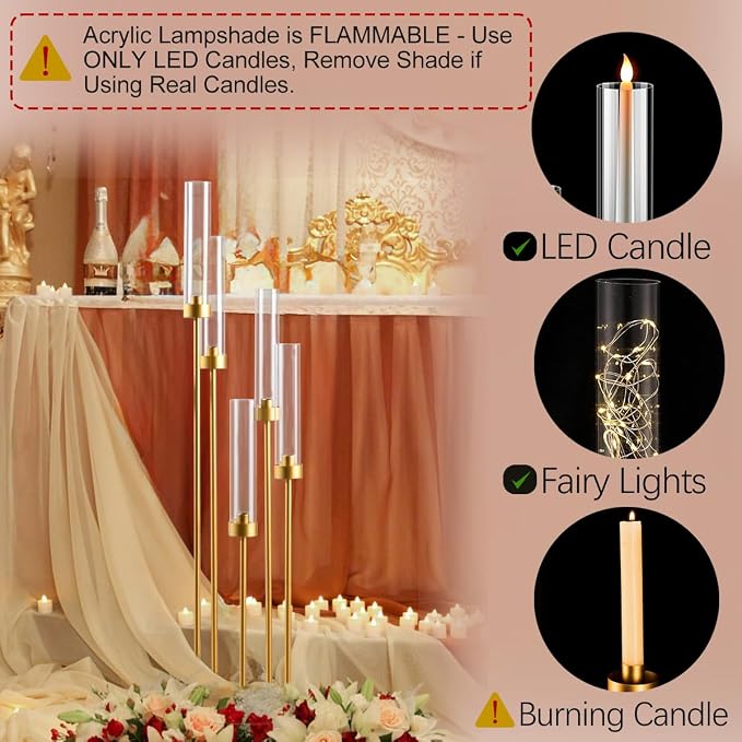 2PCS Gold Floor Candelabra, 5 Arm Candle Holder Tall Floor Candle Holder - Image 5