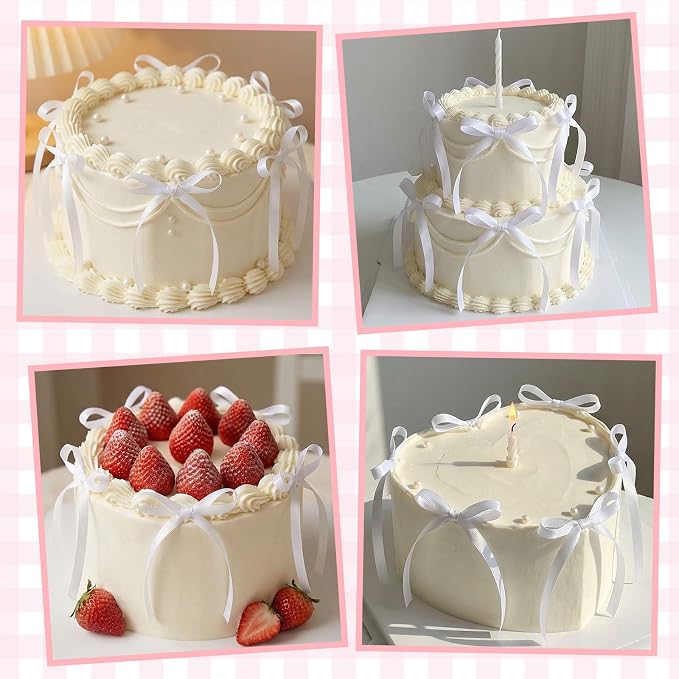 30 Pack Bow Cake Toppers White Ribbon Bows - Image 3