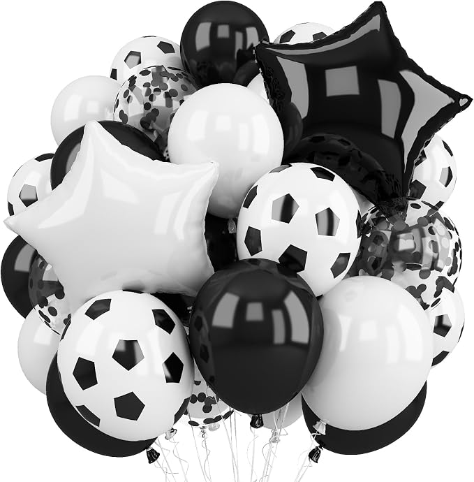 Soccer Balloons, 12Inch Black White Soccer Printed Latex Balloons, 18 Inch by TAOYE