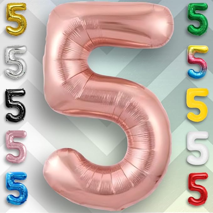 Rose Gold Number Balloon 5 Mylar Foil Balloons 40 inch - Image 6