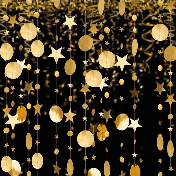 Gold Party Decoration Gold Star Circle Dot Hanging Garland Hanging Streamer by Eeatour