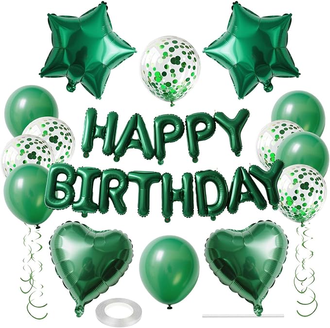 27 Pcs Green Birthday Decorations, 3D Letters Green Happy Birthday Balloon by WEIKA