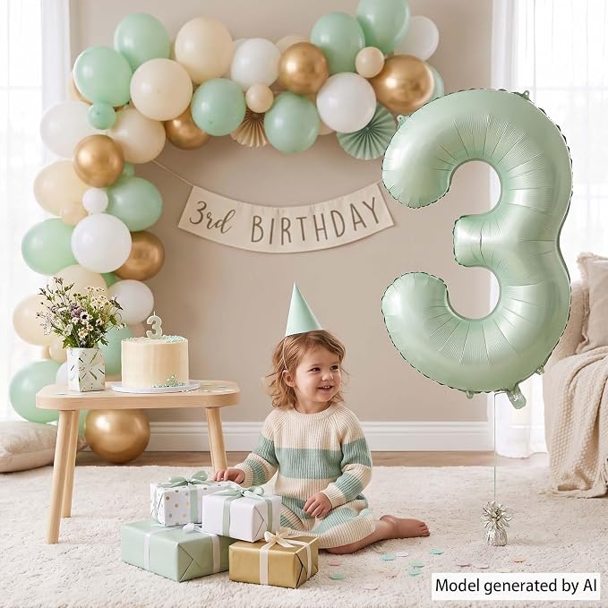 Olive Green Number 3 Balloon 40 Inch, Backdrop Sign - Image 6