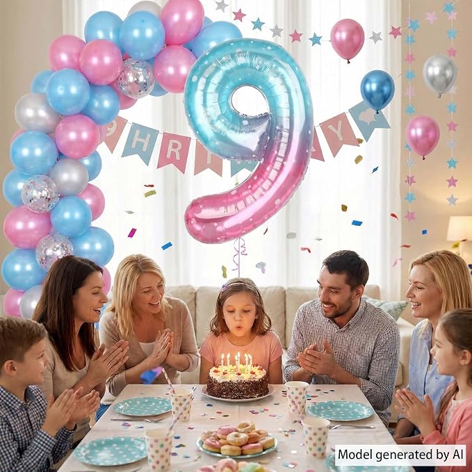 40 Inch Pink Blue Number 9 Balloon, Large Gradient Foil 9 Balloon - Image 5