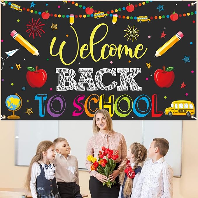 Welcome Back to School Banner Party Decorations Backdrop Black First Day of - Image 6